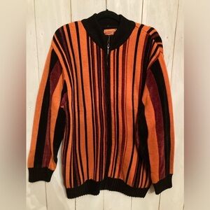 Vintage Royal Prestige‎ Mens XL Full Zip Sweater Festival Orange & Black Stripe